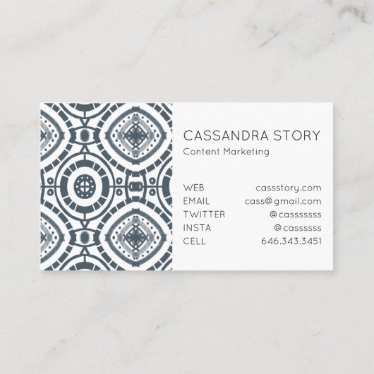 Modern Boho Pattern Denim Blue Visitekaartje (Achterkant)