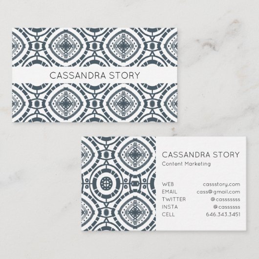 Modern Boho Pattern Denim Blue Visitekaartje (Voorkant / Achterkant)