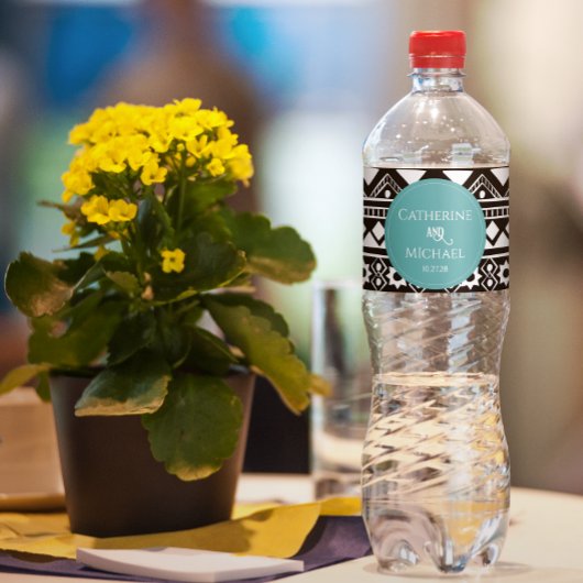 Modern Boho Pattern Green Wedding Waterfles Etiket