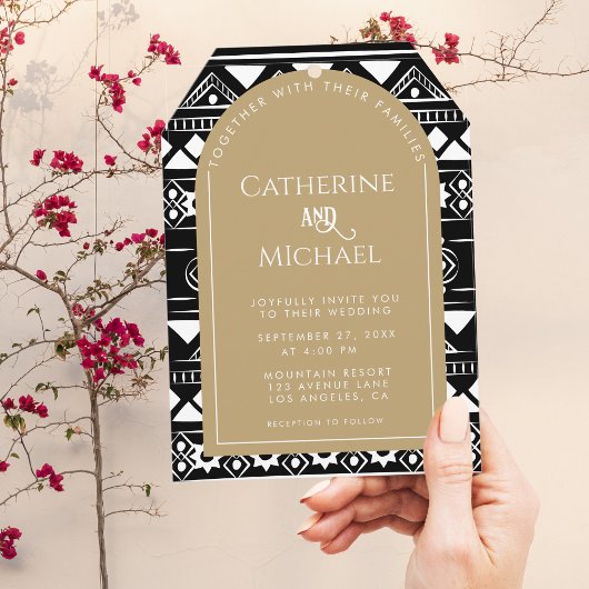 Modern Boho Pattern Photo Arch Gold Wedding Kaart