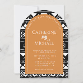 Modern Boho Pattern Photo Arch Oranje Wedding Kaart