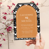 Modern Boho Pattern Photo Arch Oranje Wedding Kaart
