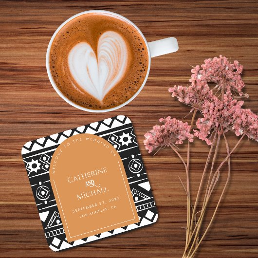Modern Boho Pattern Wedding Arch Burnt Sinaasappel Kartonnen Onderzetters
