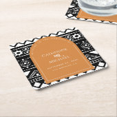 Modern Boho Pattern Wedding Arch Burnt Sinaasappel Kartonnen Onderzetters (Schuin)