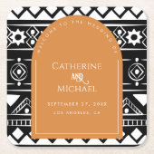 Modern Boho Pattern Wedding Arch Burnt Sinaasappel Kartonnen Onderzetters (Voorkant)