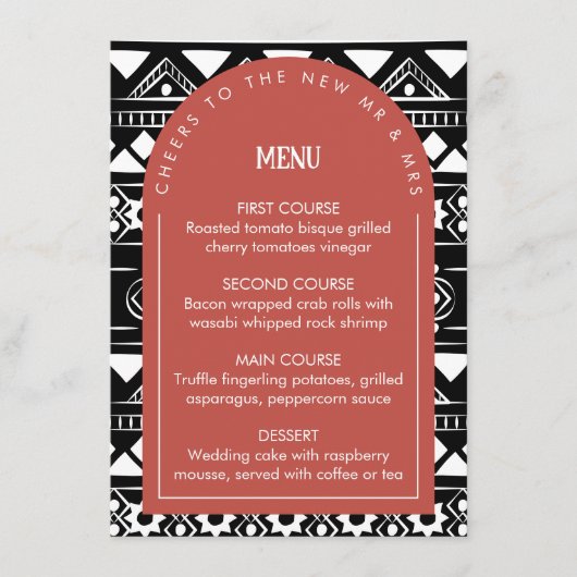 Modern Boho Pattern Wedding Arch Coral Menu (Voorkant)