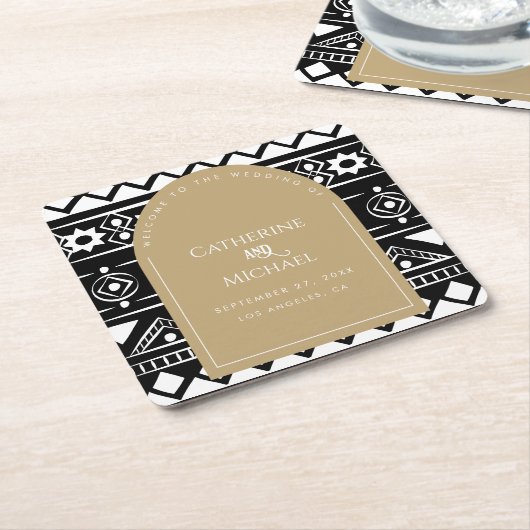 Modern Boho Pattern Wedding Arch Gold Kartonnen Onderzetters (Schuin)