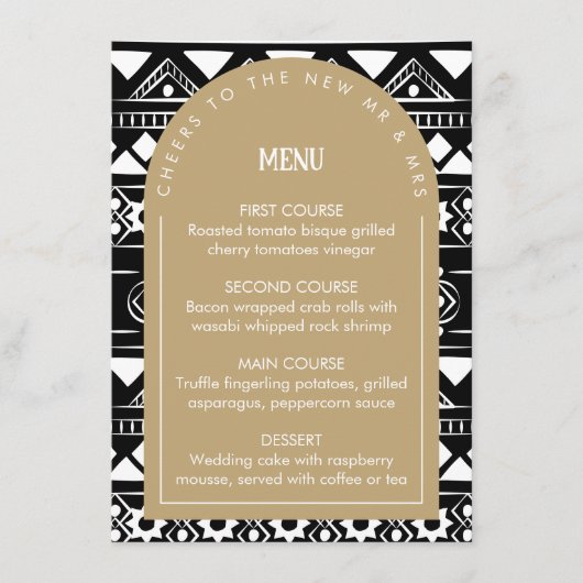 Modern Boho Pattern Wedding Arch Gold Menu (Voorkant)