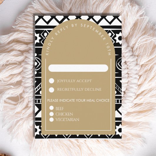 Modern Boho Pattern Wedding Arch Gold RSVP Kaartje