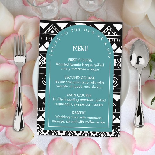 Modern Boho Pattern Wedding Arch Green Menu