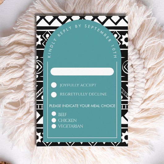 Modern Boho Pattern Wedding Arch Green RSVP Kaartje