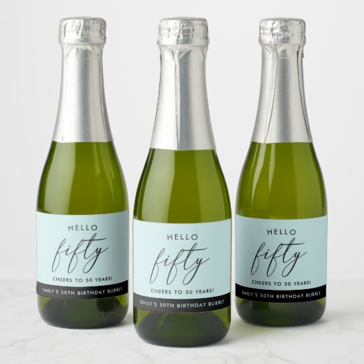 Modern Boho persoonlijke 50e verjaardag Sparkling Wijnetiket (Flessen)