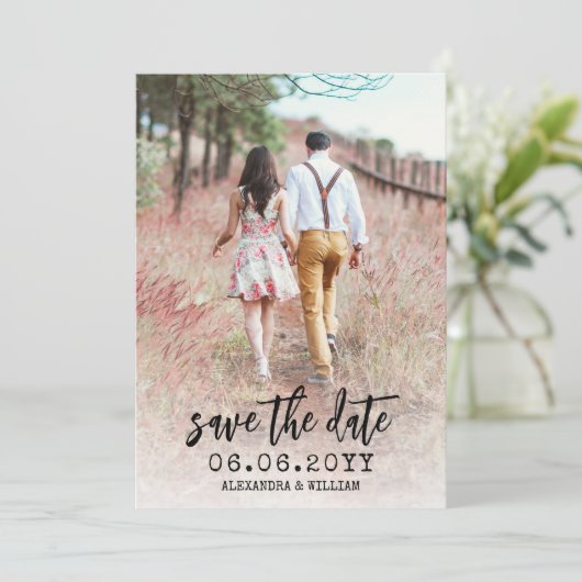 Modern Boho Photo QR Sjabloon Save the Date Kaart (Staand voorkant)