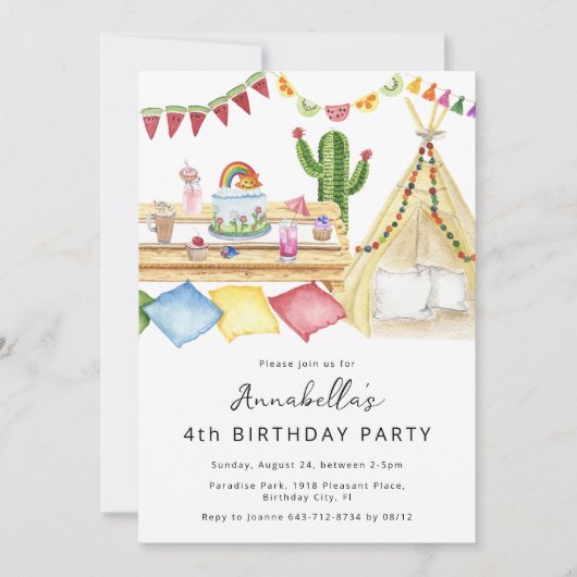 Modern Boho Picknick Verjaardagsfeest Kaart (Voorkant)