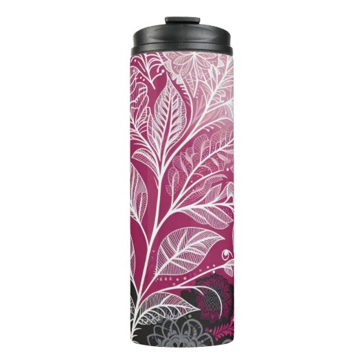Modern Boho Pink and Black Leaf Thermal Tumbler Thermosbeker (Voorkant)
