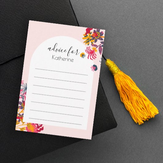 Modern Boho Pink Arch Floral Afstuderen Informatiekaartje