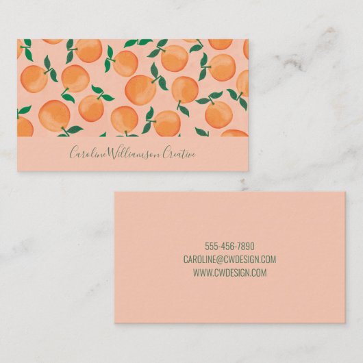 Modern Boho Pink Citrus Sinaasappels Fruitscript Visitekaartje (Voorkant / Achterkant)
