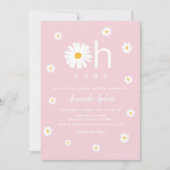 Modern Boho Pink Daisy Floral Baby Girl Shower Inv Kaart (Voorkant)