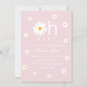 Modern Boho Pink Daisy Floral Baby Girl Shower Inv Kaart