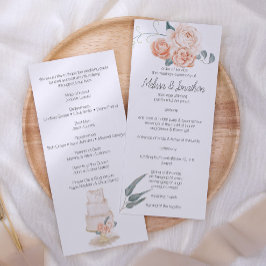 Modern Boho Pink Elegant Bloemen Huwelijk Programm Programmakaart