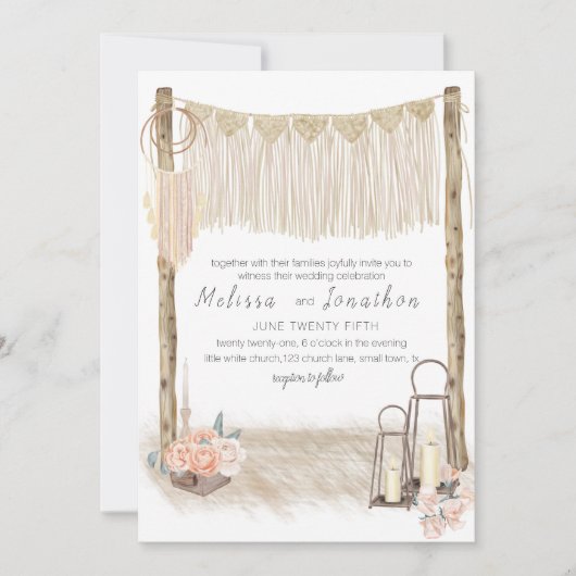 Modern Boho Pink Elegant Floral Wedding Kaart (Voorkant)