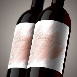 Modern Boho Pink Elegant Floral Wedding Wijn Etiket