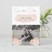 Modern Boho Pink Floral Afbeelding Save the Date (Staand voorkant)