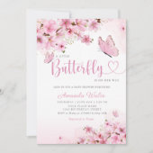 Modern Boho Pink Floral Butterfly Girl Baby shower Kaart (Voorkant)