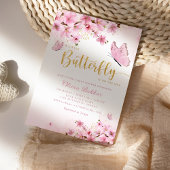 Modern Boho Pink Floral Butterfly Girl Baby shower Kaart