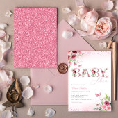 Modern Boho Pink Floral Butterfly Girl Baby shower Kaart