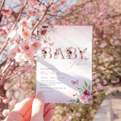 Modern Boho Pink Floral Butterfly Girl Baby shower Kaart