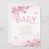 Modern Boho Pink Floral Butterfly Girl Baby shower Kaart (Voorkant)