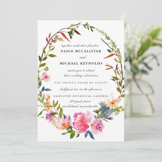 Modern Boho Pink Floral Wedding Kaart (Staand voorkant)