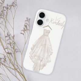 Modern Boho Pink Floral Wedding Monogram Naam iPhone 16 Hoesje