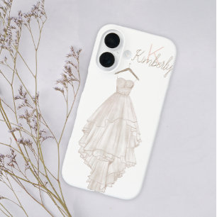 Modern Boho Pink Floral Wedding Monogram Naam iPhone 16 Hoesje