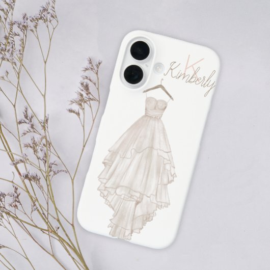 Modern Boho Pink Floral Wedding Monogram Naam Case-Mate iPhone Case