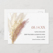 Modern Boho Pink Gold Pampas Grass Save the Date Aankondigingskaart (Voorkant / Achterkant)