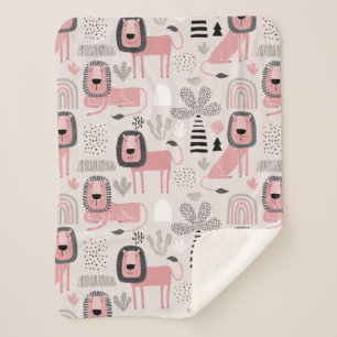 Modern Boho Pink Lions Rainbows Sherpa Blanket Sherpa Deken