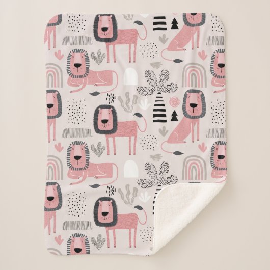 Modern Boho Pink Lions Rainbows Sherpa Blanket Sherpa Deken (Voorkant)