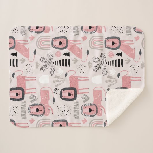 Modern Boho Pink Lions Rainbows Sherpa Blanket Sherpa Deken (Voorkant (horizontaal))