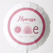 Modern Boho Pink Rainbow Sunshine First Birthday