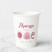 Modern Boho Pink Rainbow Sunshine First Birthday Papieren Bekers (Achterkant)