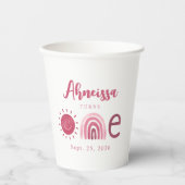 Modern Boho Pink Rainbow Sunshine First Birthday Papieren Bekers (Voorkant)
