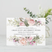 Modern Boho Pink Rose Floral Wedding Kaart (Staand voorkant)