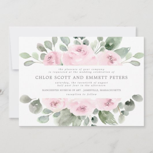 Modern Boho Pink Rose Floral Wedding Kaart (Voorkant)
