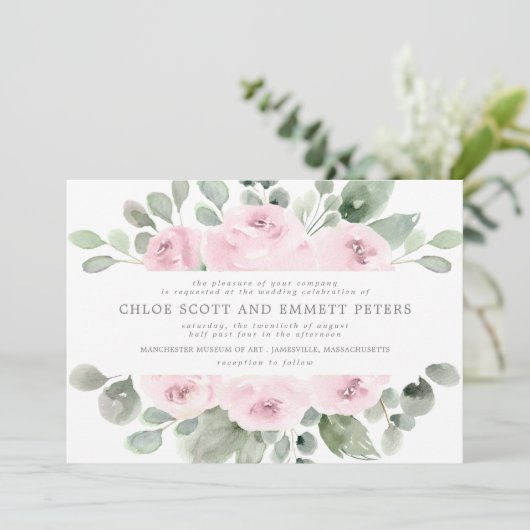 Modern Boho Pink Rose Floral Wedding Kaart (Staand voorkant)