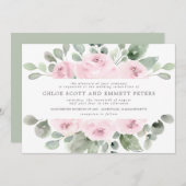 Modern Boho Pink Rose Floral Wedding Kaart (Voorkant / Achterkant)