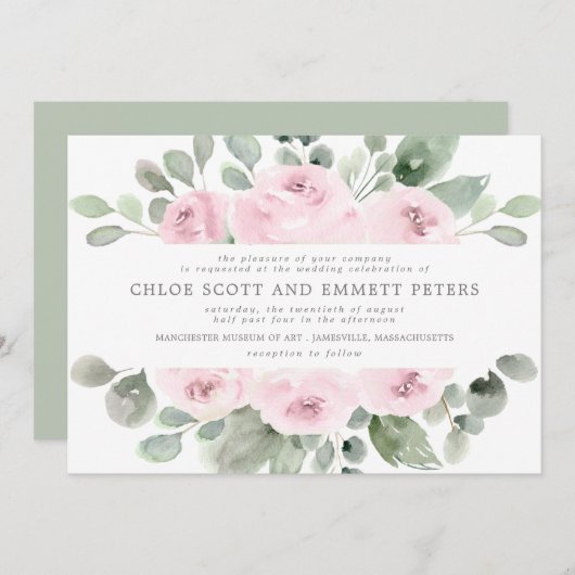 Modern Boho Pink Rose Floral Wedding Kaart (Voorkant / Achterkant)