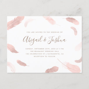 Modern Boho Pink Waterverf Feathers Wedding Uitnodiging Briefkaart