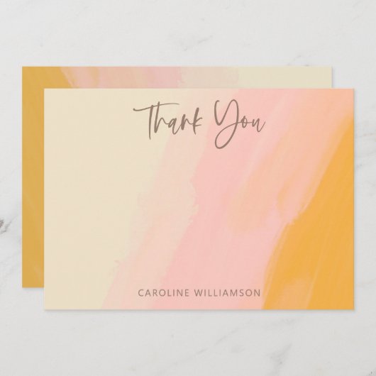 Modern Boho Pink Yellow Cute Script Baby shower Bedankkaart (Voorkant / Achterkant)